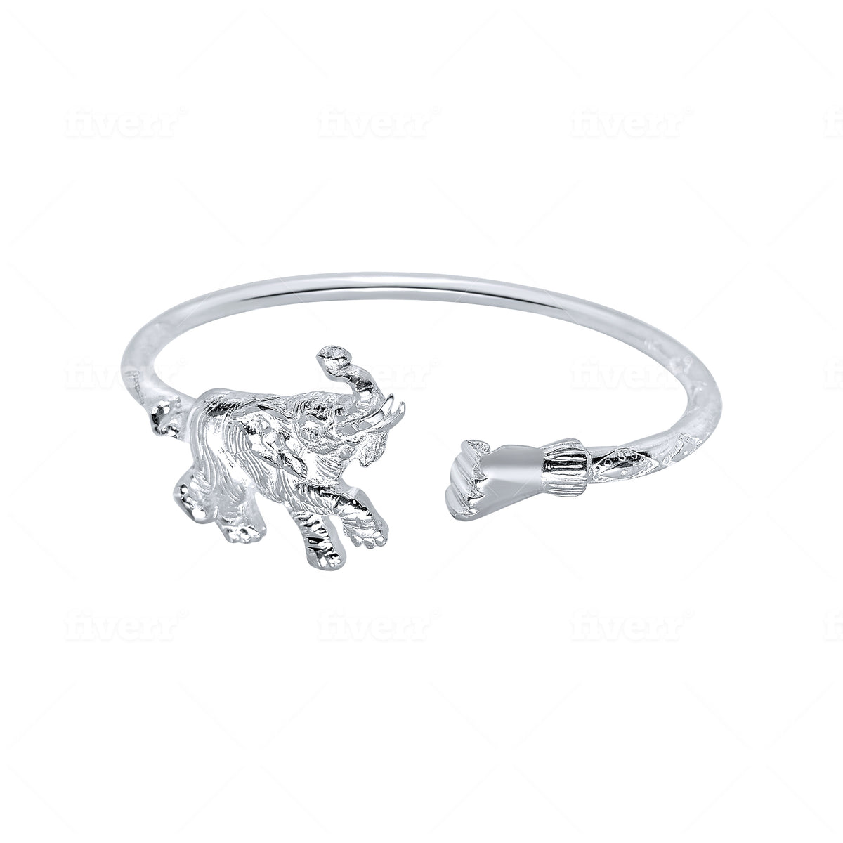 The Power Bangle Fist and Elephant head. Handmade In .925 Sterling Silver at .180 Thick