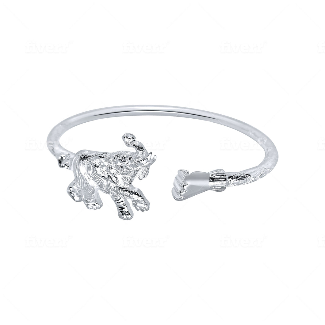 The Power Bangle, Fist and Elephant head. Handmade In .925 Sterling Silver at .180 Thick