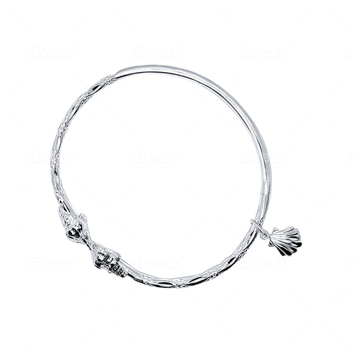 West Indian Conch Shell & Clam Charm Bangle  .925 Sterling Silver at .110 Thick